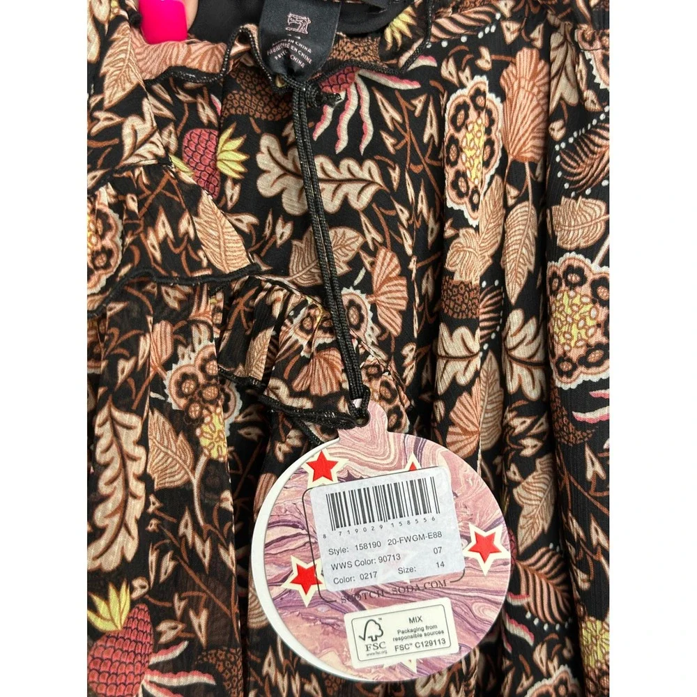 NEW Scotch & Soda Midi Dress Sz 14 Black Floral Tiered Ruffle Whimsigoth Party - Picture 11 of 15